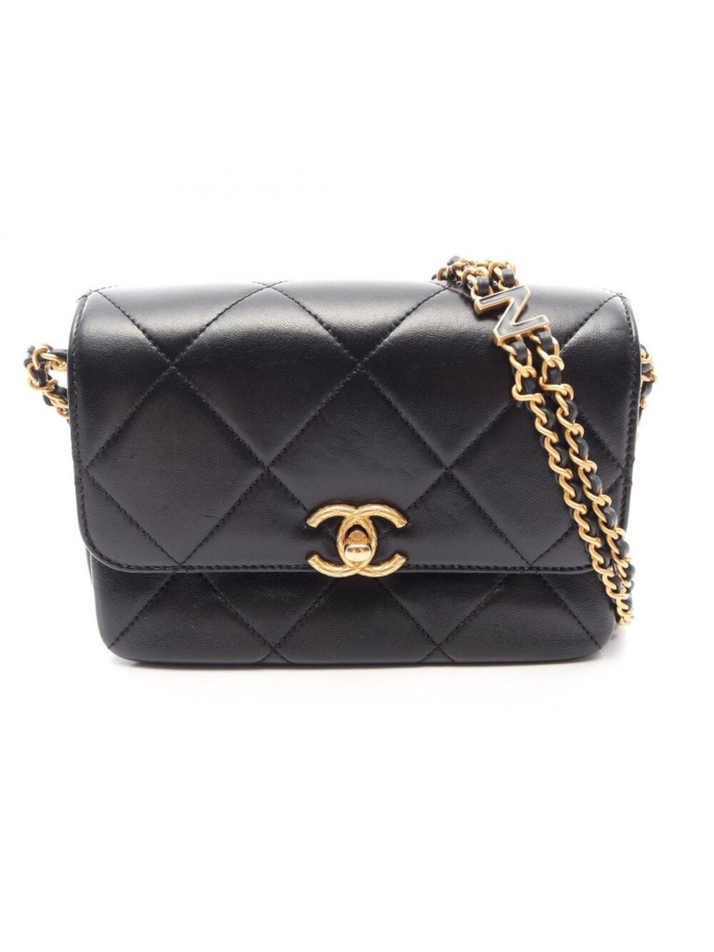 Chanel Shoulder Bag Quilted Small Flap Black Lambskin Chain